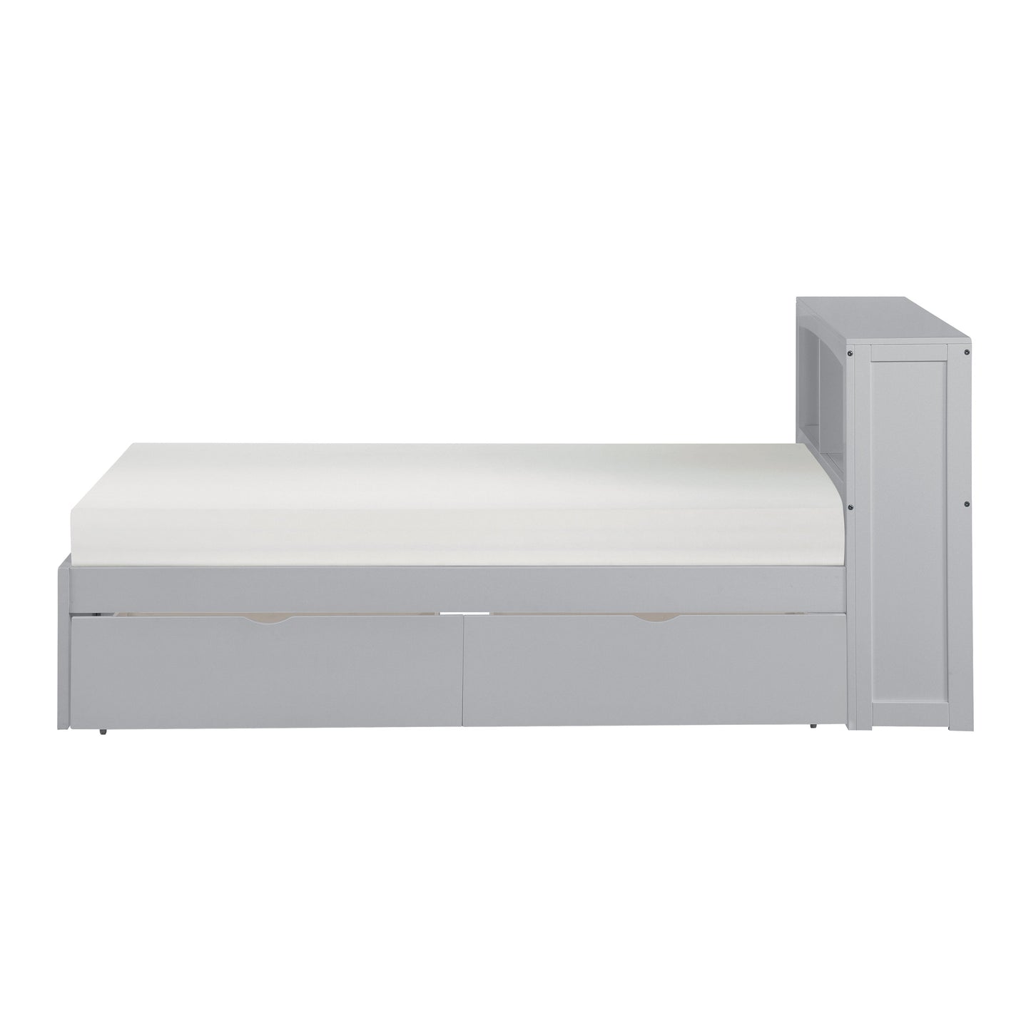 Orion Gray Twin Bookcase Bed with Storage Boxes