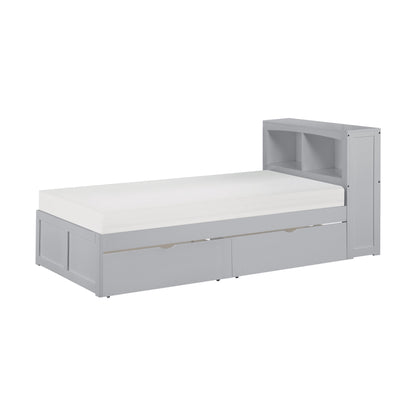 Orion Gray Twin Bookcase Bed with Storage Boxes