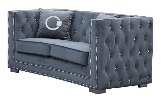 Zion Modern Style Gray Loveseat with Steel legs