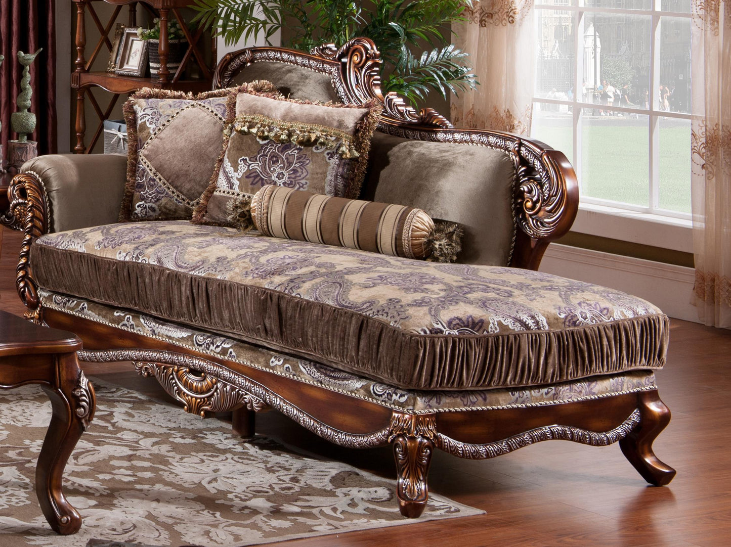 Janet Traditional Style Chaise in Cherry finish Wood