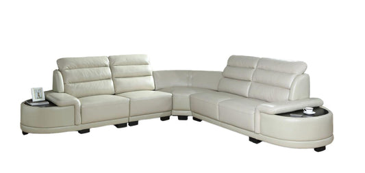 Orchid White Sectional in Faux Leather