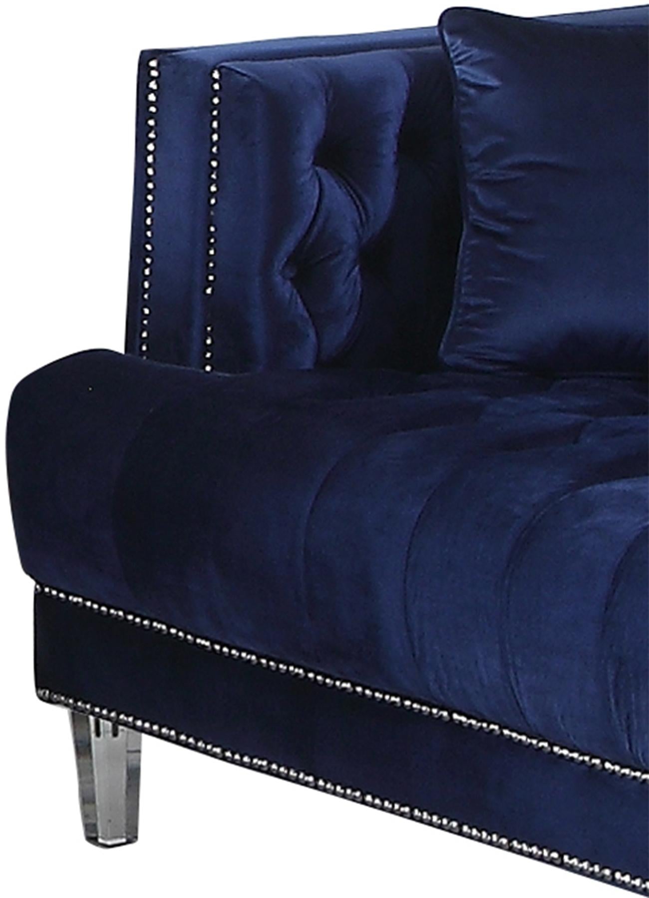 Kendel Blue Modern Style Navy Loveseat with Acrylic Legs