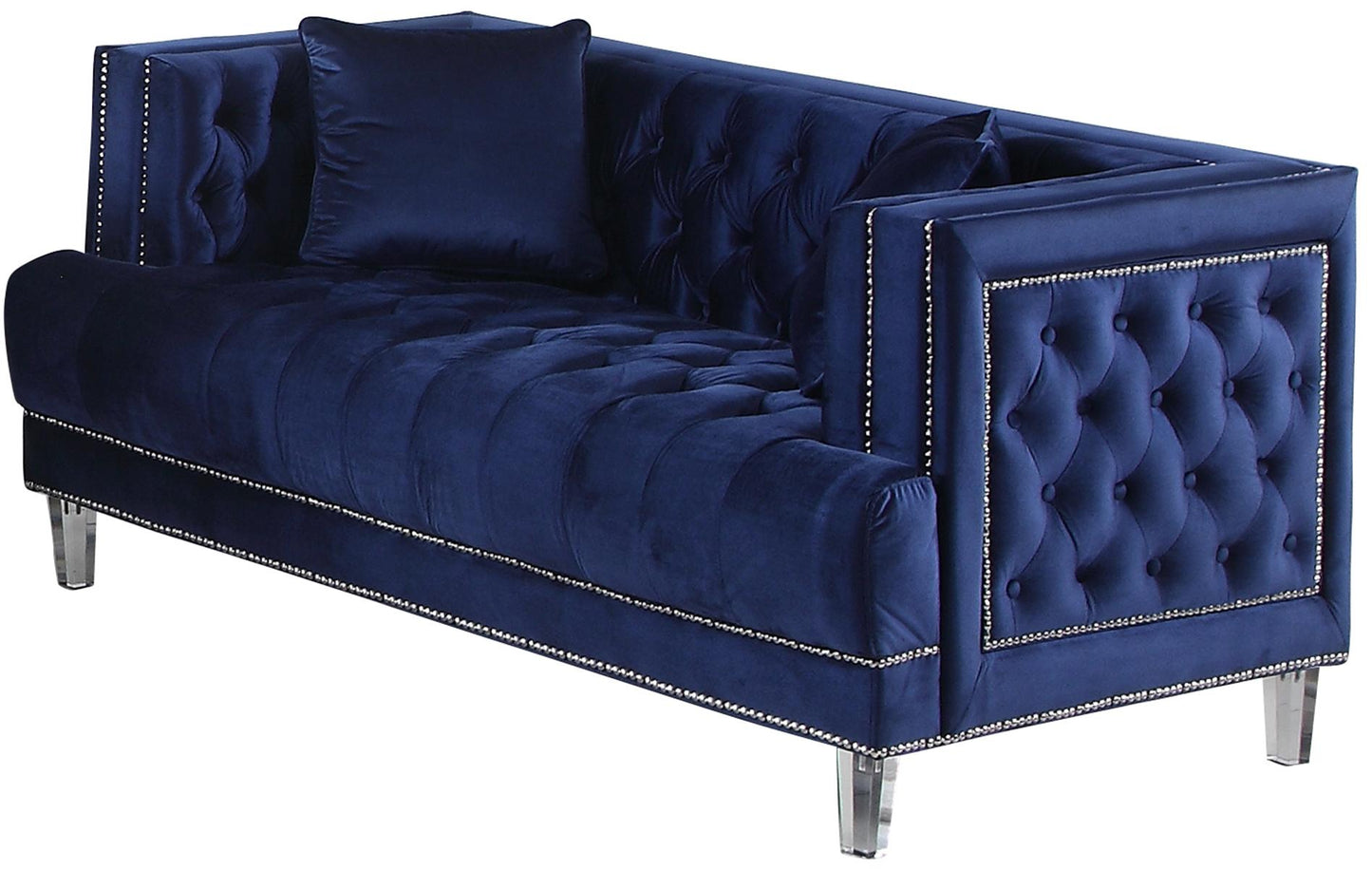 Kendel Blue Modern Style Navy Loveseat with Acrylic Legs