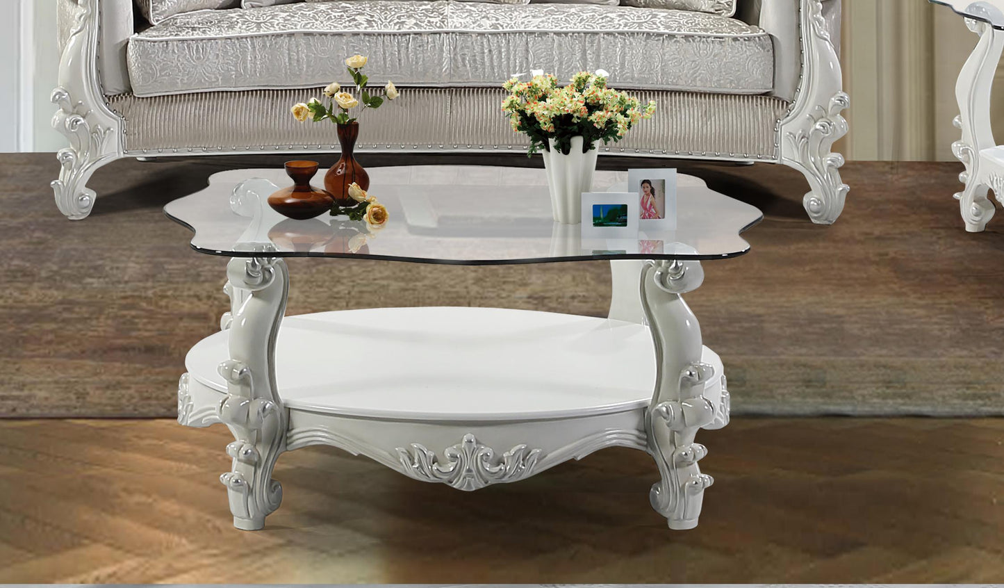 Juliana Traditional Style Coffee Table in Pearl White finish Wood