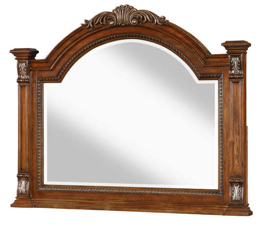 Viviana Traditional Style Mirror in Caramel finish Wood