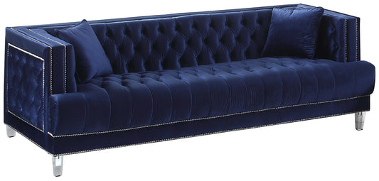 Kendel Blue Modern Style Navy Sofa with Acrylic Legs