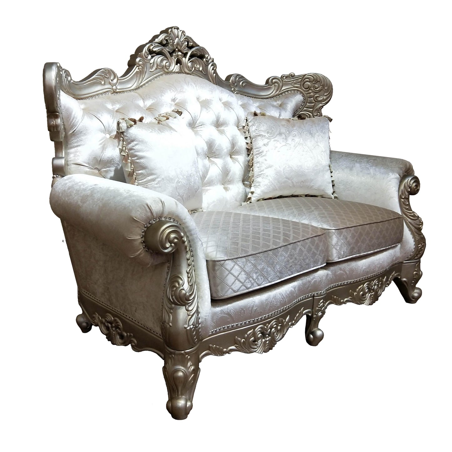 Emily Transitional Style Loveseat in Champagne finish Wood