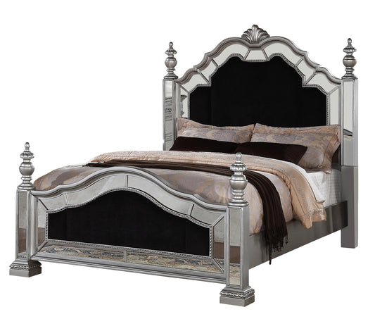 Pamela Transitional Style King Bed in Silver finish Wood