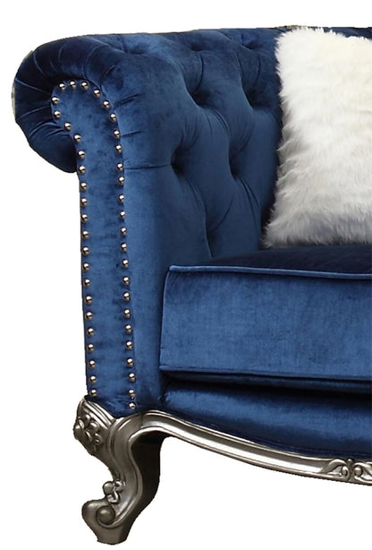 Mia Transitional Style Navy Sofa with Silver Finish