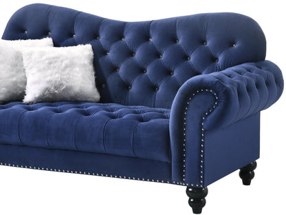 Gracie Transitional Style Blue Loveseat with Espresso Legs