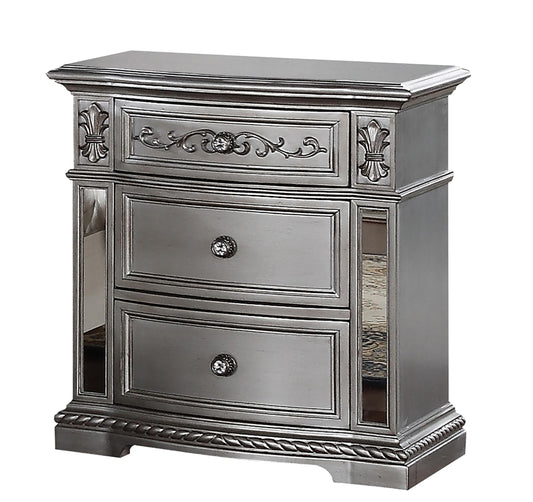 Pamela Transitional Style Nightstand in Silver finish Wood