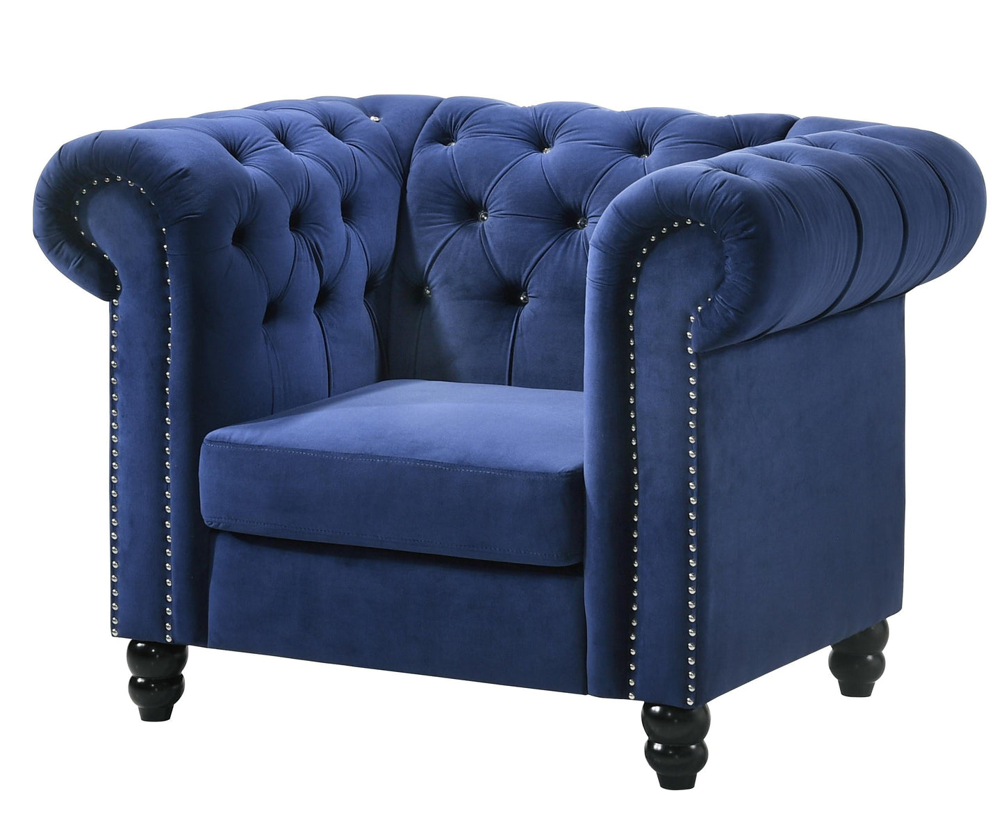 Maya Transitional Style Navy Chair with Espresso Legs