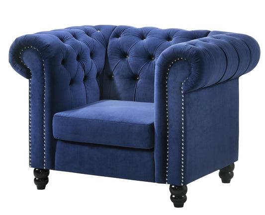 Maya Transitional Style Navy Chair with Espresso Legs