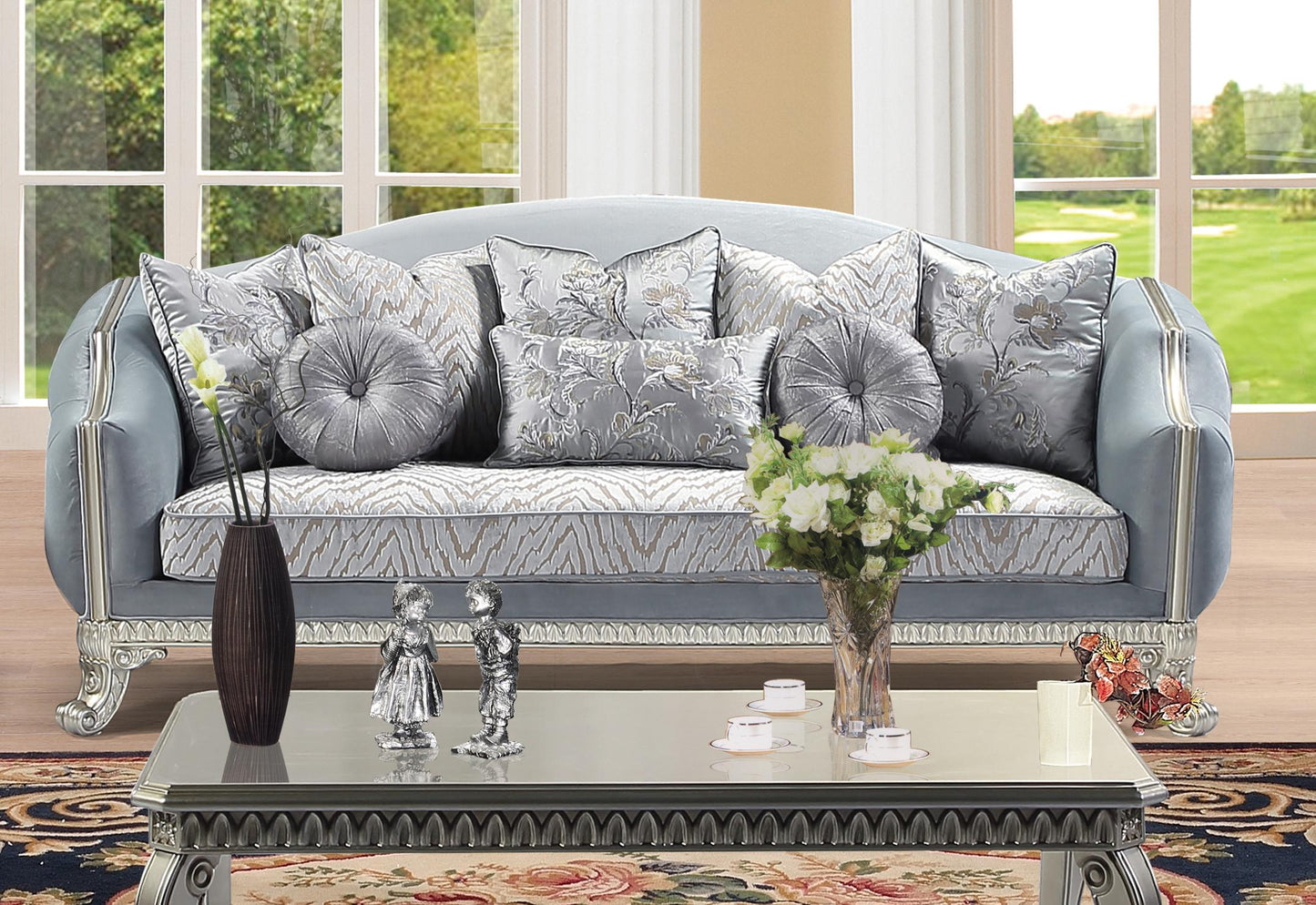 Venus Transitional Style Sofa in Silver finish Wood