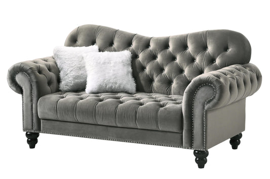 Gracie Transitional Style Gray Loveseat with Espresso Legs