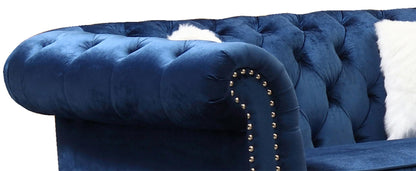 Mia Transitional Style Navy Loveseat with Silver Finish