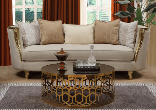 Cora Modern Style Beige Sofa in Gold finish