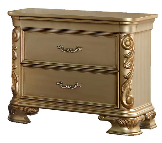 Miranda Transitional Style Nightstand in Gold finish Wood