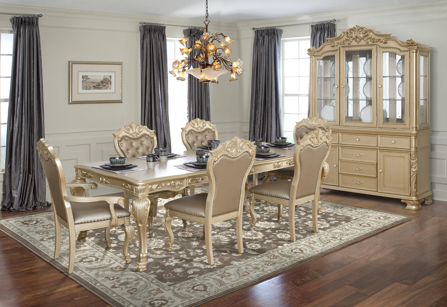 Miranda Transitional Style Dining Hutch in Gold finish Wood