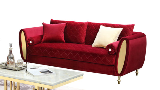 Ruby Modern Style Red Sofa with Gold Finish