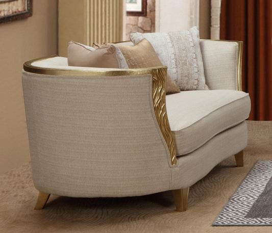 Cora Modern Style Beige Loveseat in Gold finish