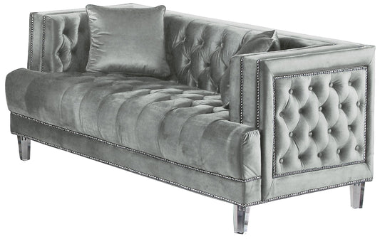 Kendel Silver Modern Style Gray Loveseat with Acrylic Legs