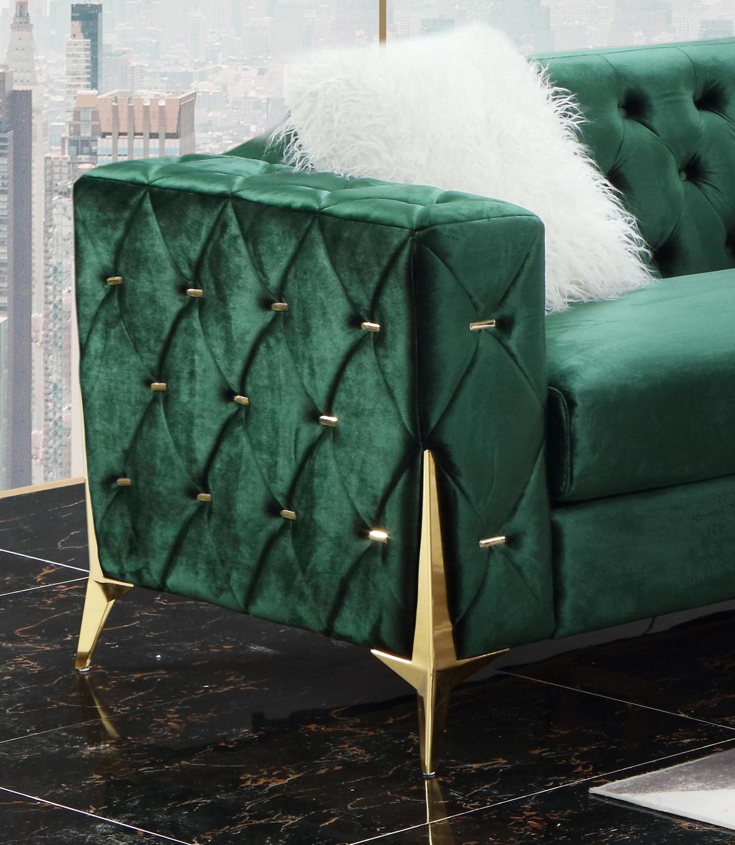 Emerald Modern Style Green Chair in Gold finish