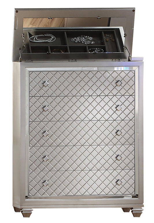 Shiney Contemporary Style Chest in Silver finish Wood