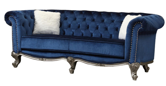 Mia Transitional Style Navy Sofa with Silver Finish