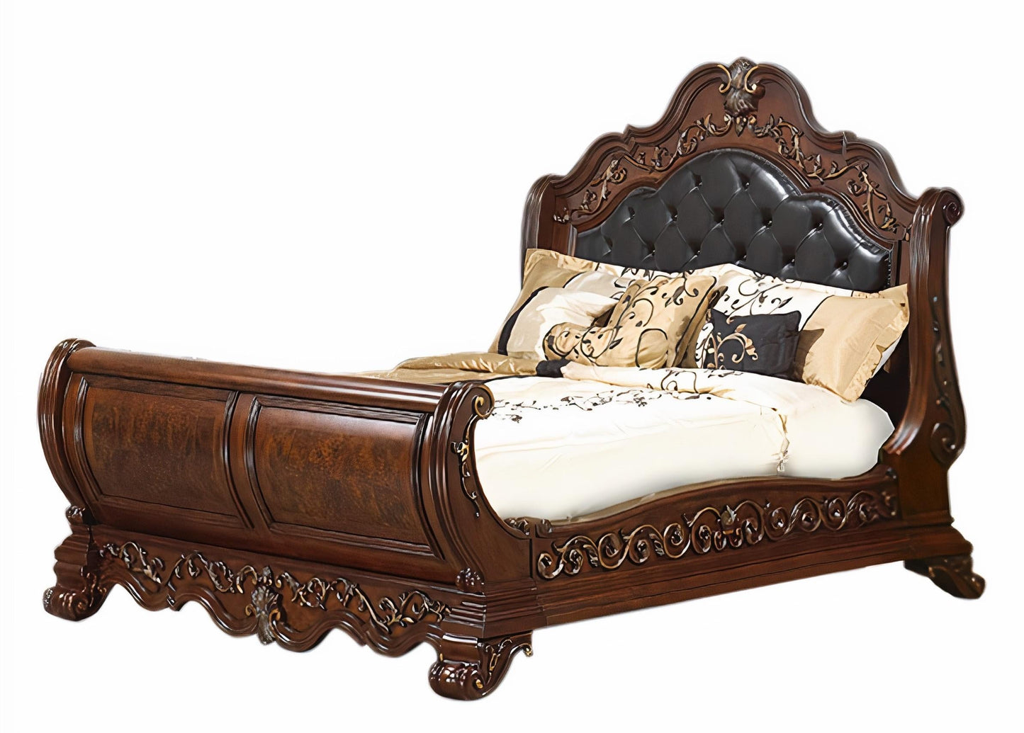 Cleopatra Traditional Style King Bed in Cherry finish Wood