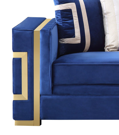 Lawrence Modern Style Navy Loveseat with Gold Finish