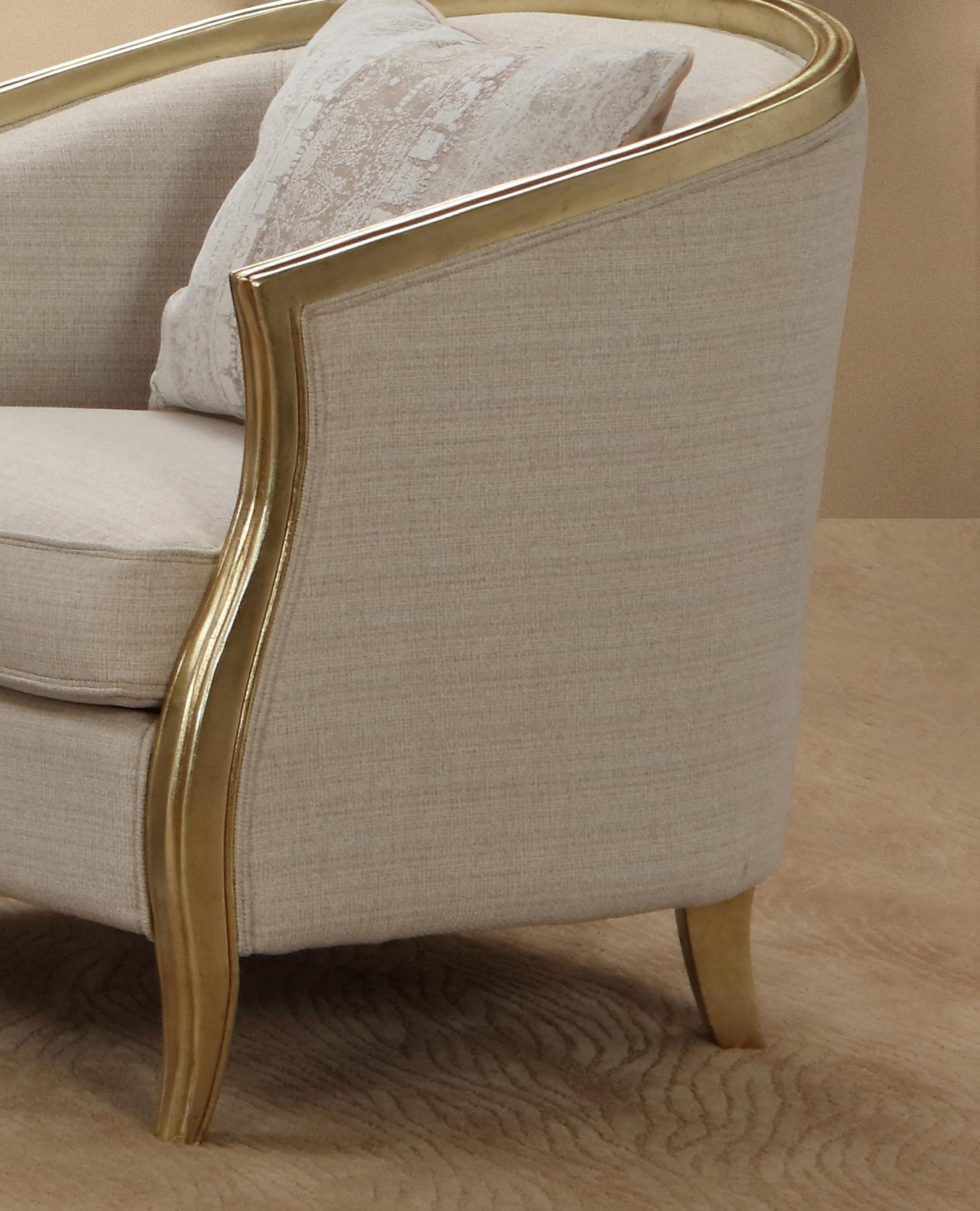 Cora Modern Style Beige Chair in Gold finish