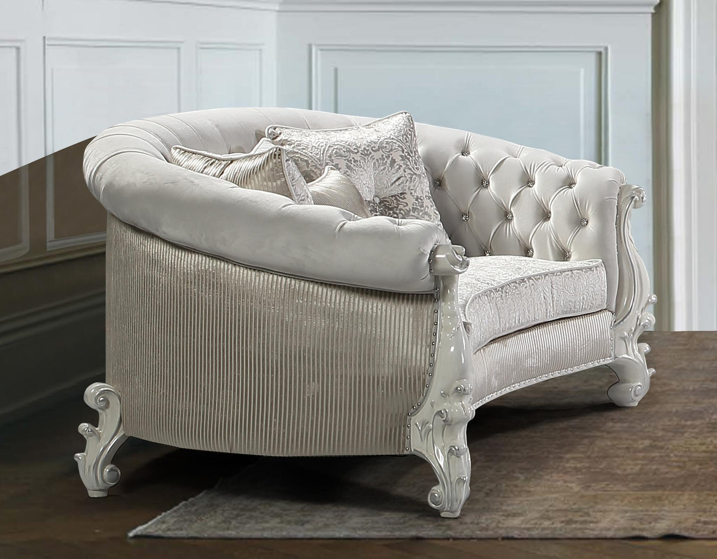 Juliana Traditional Style Loveseat in Pearl White finish Wood