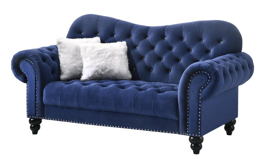 Gracie Transitional Style Blue Loveseat with Espresso Legs