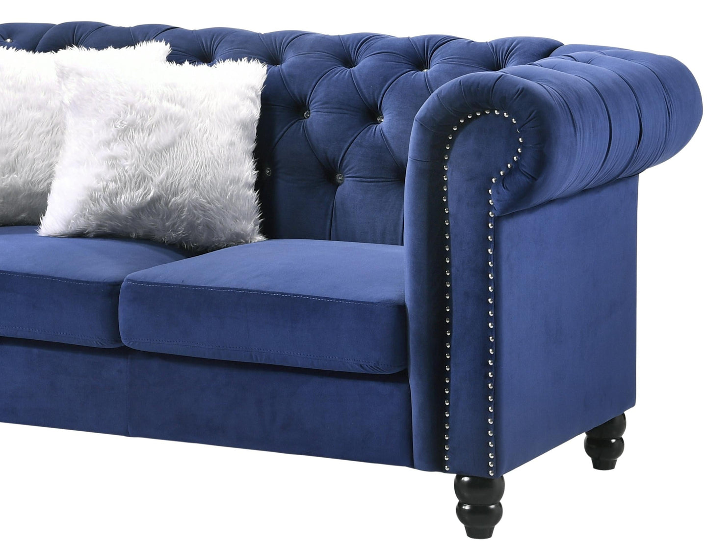 Maya Transitional Style Navy Loveseat with Espresso Legs