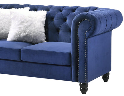 Maya Transitional Style Navy Loveseat with Espresso Legs