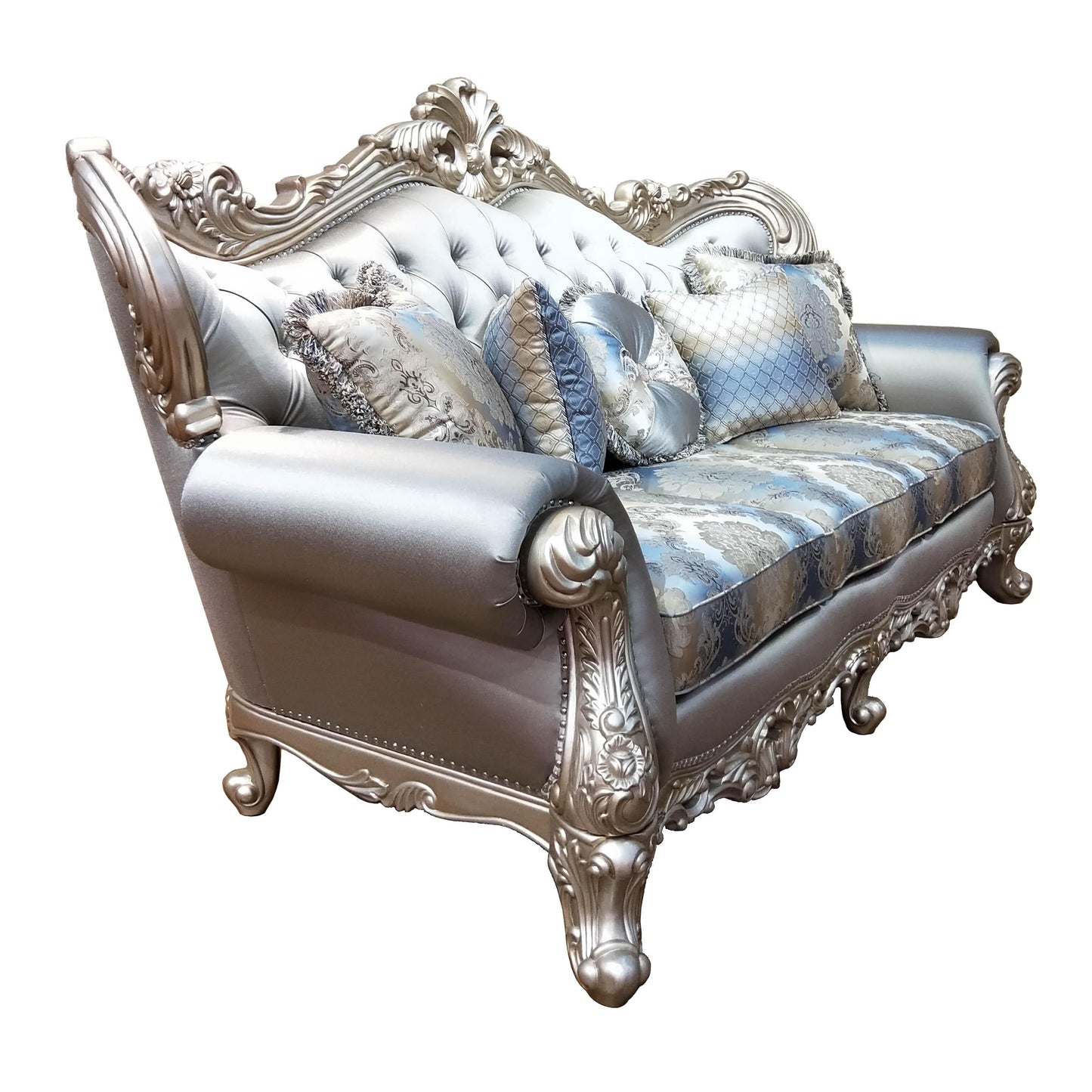 Ariel Transitional Style Sofa in Silver finish Wood