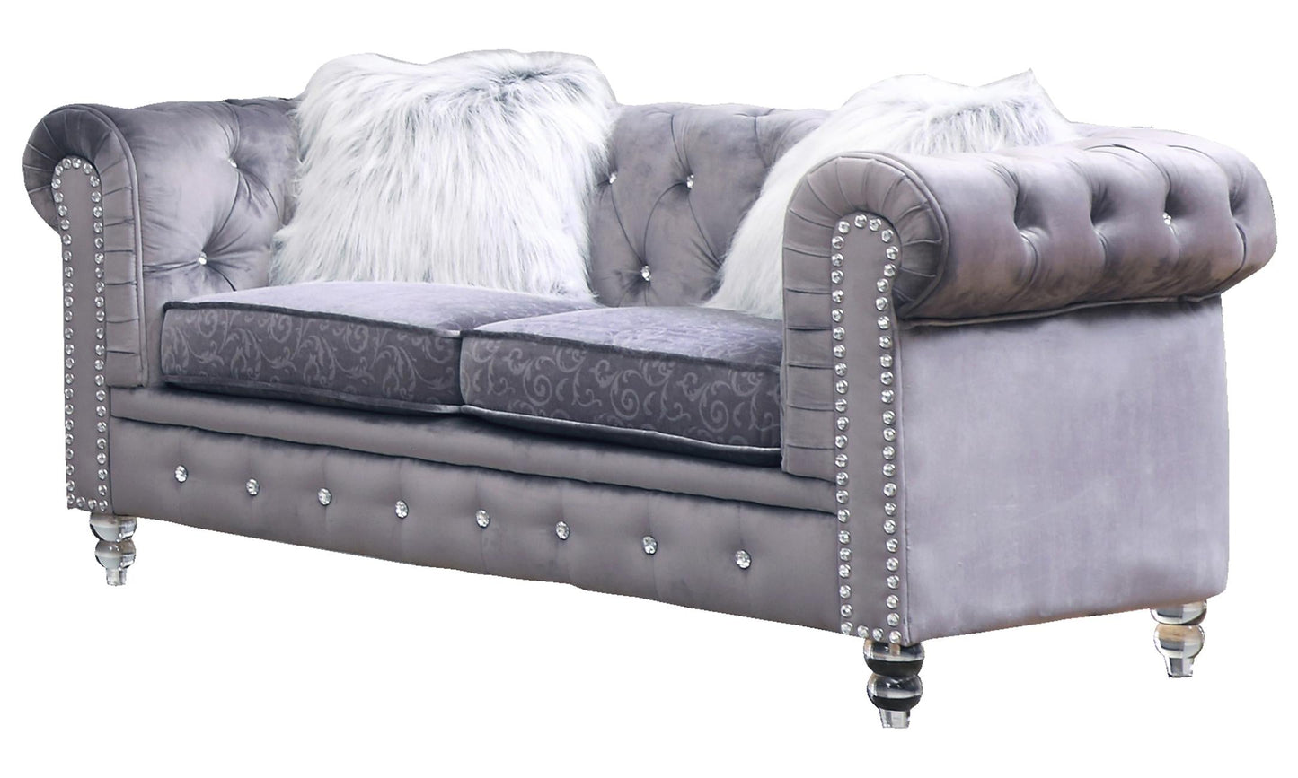 Sahara Modern Style Gray Loveseat with Acrylic legs