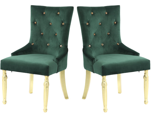 Queen Gold Modern Style Dining Chair in Green Velvet Fabric