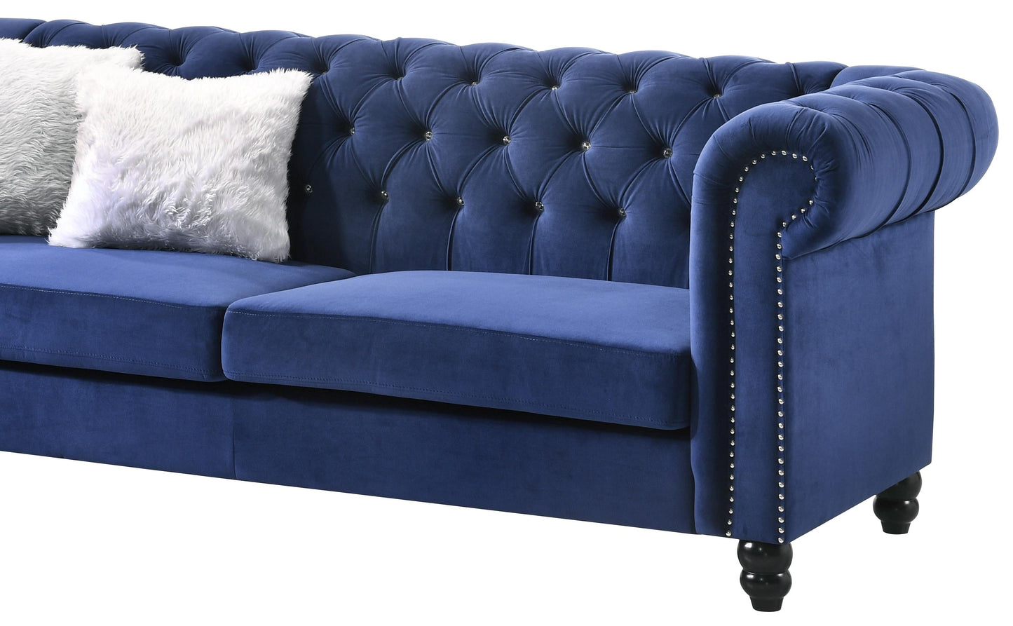 Maya Transitional Style Navy Sofa with Espresso Legs