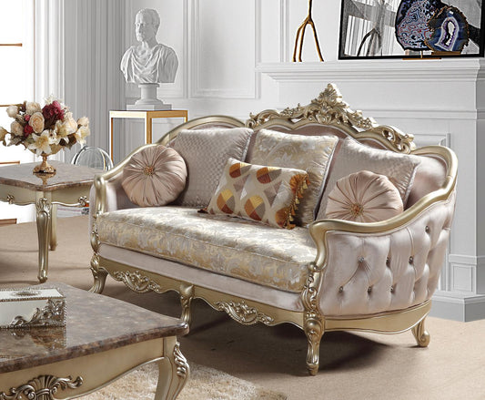 Diana Traditional Style Loveseat in Champagne finish Wood