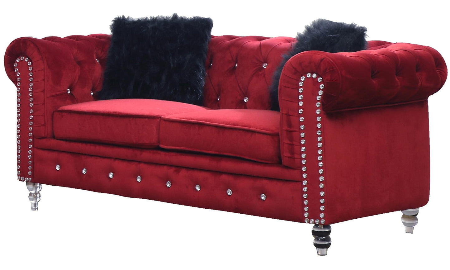 Sahara Modern Style Red Loveseat with Acrylic legs