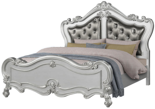 Adriana Transitional Style King Bed in Silver finish Wood