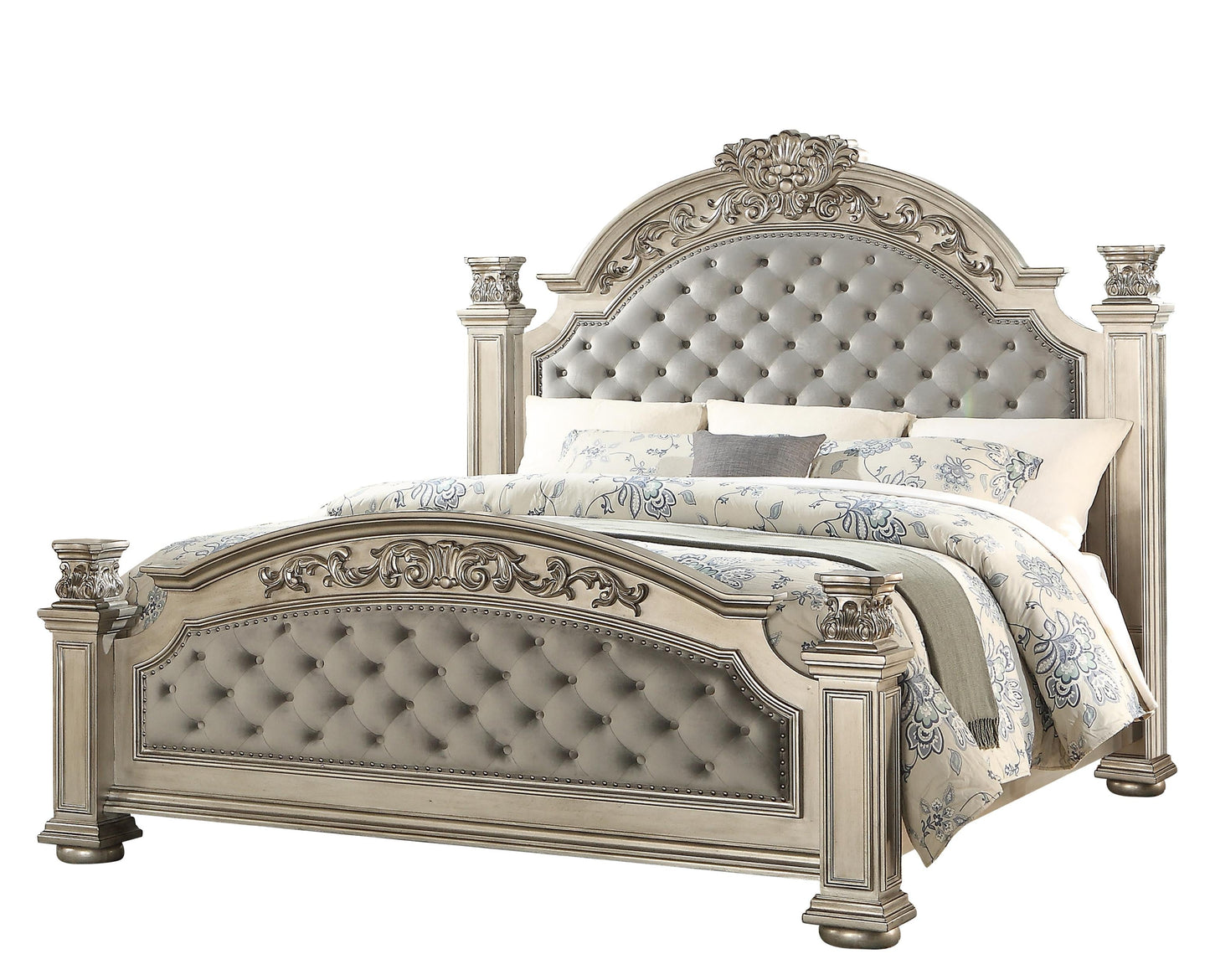 Platinum Traditional Style King Bed in Gold finish Wood