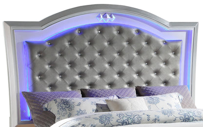 Shiney Contemporary Style King Bed in Silver finish Wood