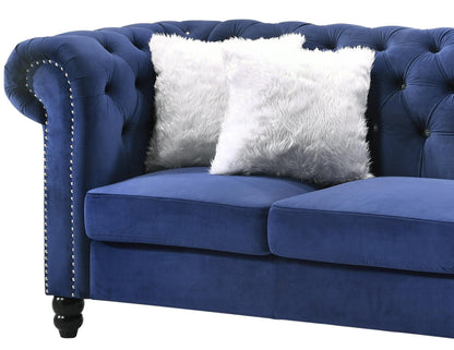 Maya Transitional Style Navy Loveseat with Espresso Legs