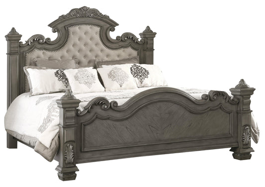 Silvy Transitional Style King Bed in Gray finish Wood