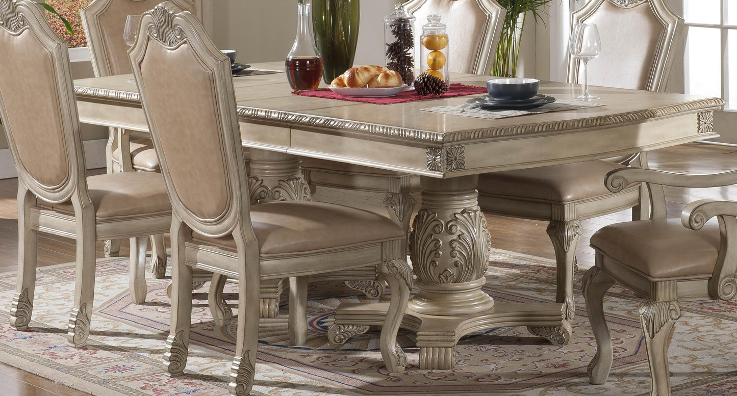 Veronica Antique White Traditional Style Dining Table in Champagne finish Wood