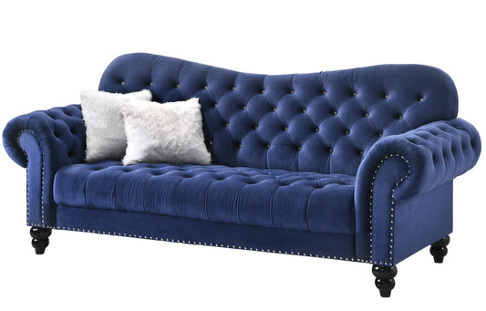 Gracie Transitional Style Blue Sofa with Espresso Legs