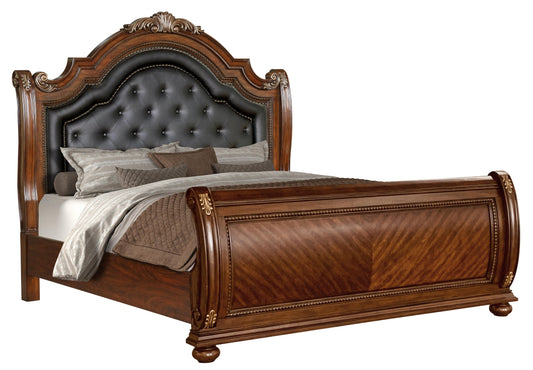 Viviana Traditional Style King Bed in Caramel finish Wood